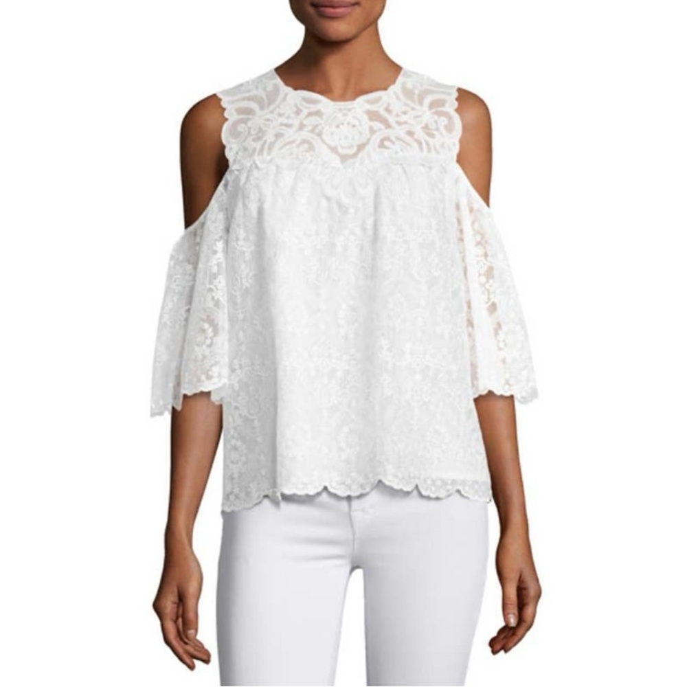 Kobi Halperin Klarissa Cold-Shoulder Lacy Silk
Blouse White  Size Large EUC
